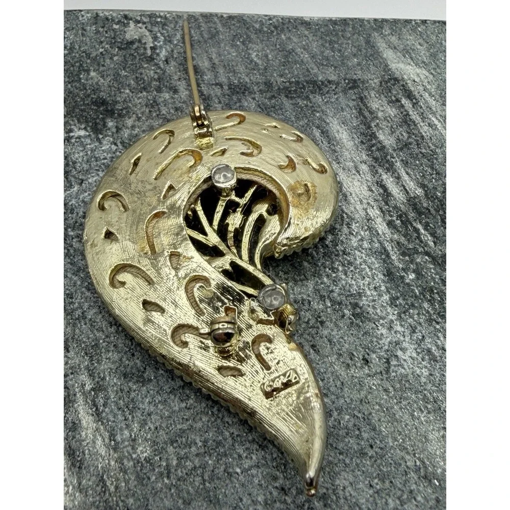 Vintage Coro Glitter Brooch Pin‎ Rhinestones Gold Tone Swirl MCM